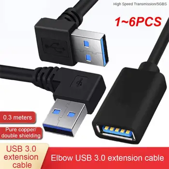 1-6 шт. Удлинительный кабель USB 3.0 от мужчины к женщине под прямым углом 90 градусов USB-адаптер ВВЕРХ / Вниз / Влево / Вправо Cabo USB 0,2 М
