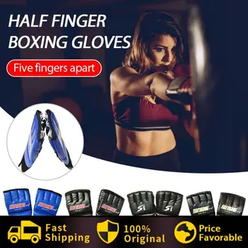 1 Пара боксерских перчаток с раздельными пальцами, перчатки для ММА на полпальца, Боксерские перчатки для боксерской груши из искусственной кожи, перчатки для тайских тренировок, тренировочные перчатки
