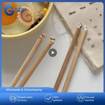 1 шт Бамбуковые палочки для еды в японском стиле 24,9 см Деревянные палочки для еды Бытовые Мультяшные палочки для еды с изображением щенка Котенка