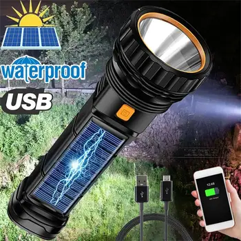 1200 мАч Мощный Светодиодный Солнечный Тактический фонарик Фонарики USB / Солнечная Аккумуляторная Батарея Водонепроницаемый Аварийный фонарь для кемпинга на открытом воздухе