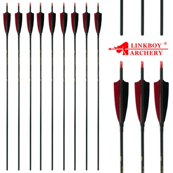 12шт Linkboy Archery Стрела из чистого углерода ID6.2mm Spine300 -1000 наконечников из 4-дюймового индюшачьего пера 100 г Традиционный составной лук для охоты