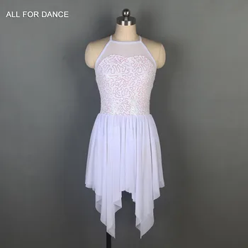 19603 Белое кружевное балетное платье с блестками для девочек и женщин, костюмы для лирических и современных танцев, сетчатые платья, костюмы для выступлений