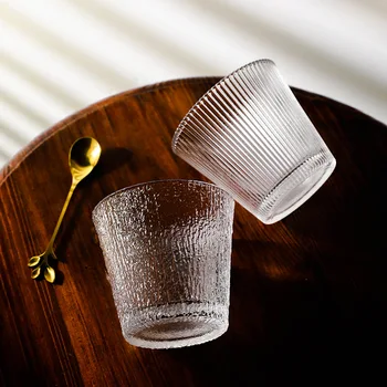 2 шт. Стеклянная чашка в полоску, Латте Со льдом, Кофе, Чай, Вода, Холодный напиток, Чашка для сока, Чашка с рисунком дерева, Японские Минималистичные Чашки для вина
