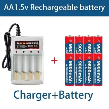 2022 Новая бирка AA battery 9800 мАч аккумуляторная батарея AA 1,5 В. Перезаряжаемая Новая Alcalinas drummey + 1шт 4-элементное зарядное устройство