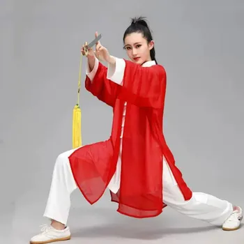 2023 Высококачественная китайская одежда для тайцзицюань, мантильи кунг-фу для женщин, мужской элегантный плащ для ушу, Тюлевый Плащ для танцев