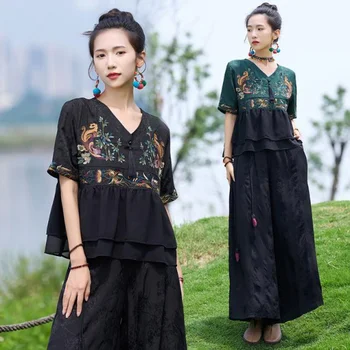 2023, женская этническая блузка ханфу, национальная цветочная вышивка, традиционная женская лоскутная блузка, топы hanfu, восточный ретро-костюм тан
