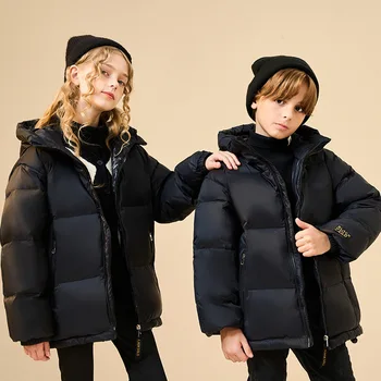 2023 Зимние детские куртки для мальчиков и девочек-подростков из белого утиного пуха, Свободные парки с капюшоном, водонепроницаемая детская теплая верхняя одежда, зимний костюм