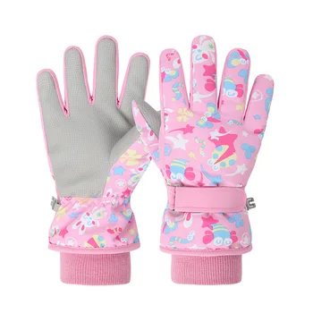 2023 Зимние Детские Лыжные перчатки для мальчиков, Хлопковые перчатки для сноуборда с мультяшным рисунком, Уличные Плюшевые Водонепроницаемые Лыжные перчатки для снега для девочек