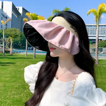2023 Корейская шляпа, Женская мода, вышитые буквы, Виниловая солнцезащитная шляпа с воздушным верхом, Летняя шляпа для путешествий, солнцезащитная шляпа Tide