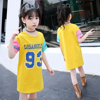 2023 Корейское весенне-осеннее цельнокроеное платье для девочек, платья для девочек младшего возраста, хлопковый пуловер для девочек, футболка для начальной школы