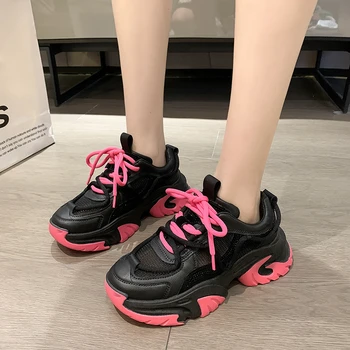2023 Новые массивные кроссовки для женщин, обувь на платформе, Модная розовая спортивная обувь, женская летняя повседневная обувь для ходьбы из дышащей сетки