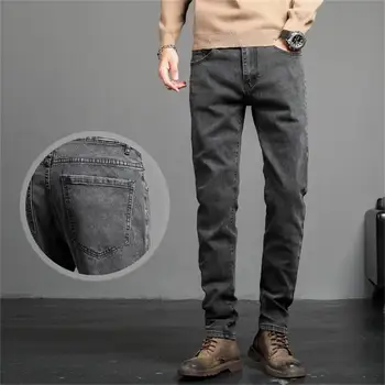 2023 Новые мужские эластичные джинсы-скинни, модные повседневные хлопчатобумажные джинсовые брюки Slim Fit, мужские Корейские брюки, Уличная брендовая одежда