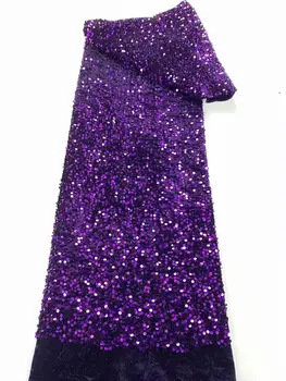 2023 Новый Стиль Африканская Бархатная Кружевная ткань Высокого качества швейцарское кружево С вышивкой 3D фиолетовыми блестками сетчатая ткань 5 ярдов сшитые вечерние платья