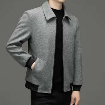 [2023 Осенняя Шерстяная куртка средней толщины с отворотом, Молодежная Модная Повседневная куртка