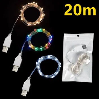 3/10/20 м USB светодиодные гирлянды из медно-серебряной проволоки, гирлянда, водонепроницаемые сказочные огни для украшения рождественской свадьбы.
