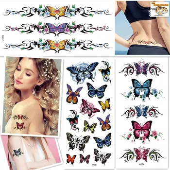 3 Листа/набор временных наклеек с татуировками, водонепроницаемый боди-арт с 3D цветами-бабочками