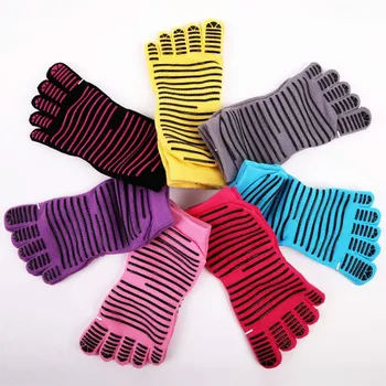 3 пары / лот, Женские противоскользящие носки для йоги, носки для фитнеса, пилатеса, спортивные носки с пятью пальцами, хлопковые красочные эластичные зимние носки