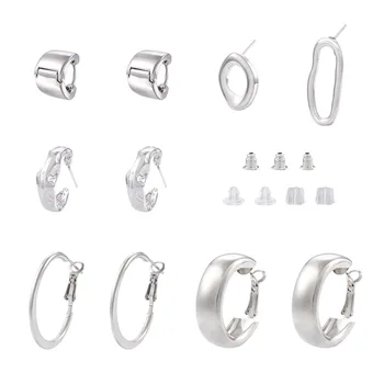 5 пар сережек из сплава серебристого цвета, Плоские круглые геометрические серьги-кольца, асимметричные серьги-гвоздики для женщин, ювелирные изделия