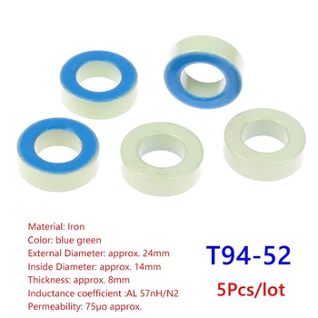5шт 24x14x8 мм T94-52 Железные ферритовые тороидальные сердечники Сине-Зеленое кольцо для катушек индуктивности Железный порошковый сердечник Сине-Зеленое кольцо