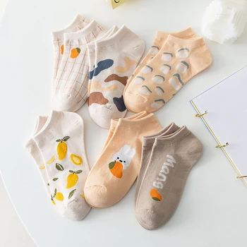 6 пар женских коротких носков, милые носки-лодочки для девочек весной и летом
