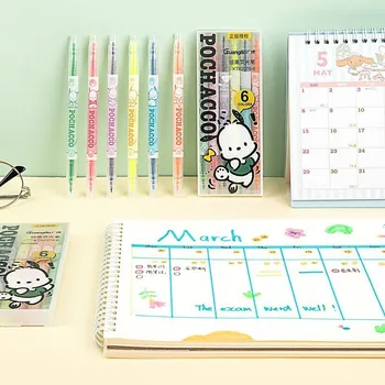 6шт Kawaii Cute Sanrio Pochacco 6-цветной хайлайтер, цветной маркер аниме, ручка для разметки учебников, канцелярские принадлежности, Школьные принадлежности