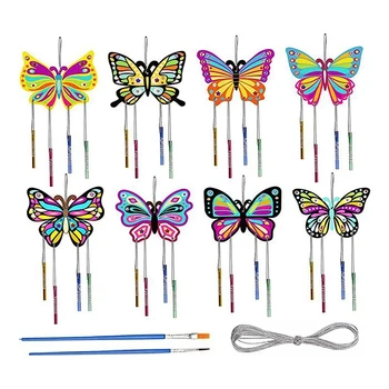 8 Комплектов детских деревянных колокольчиков с бабочками, сделай САМ, Раскрась бабочку, Сделай сам, Орнамент