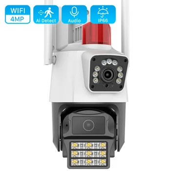 8MP 4K Двухобъективная IP-Камера С Двойным Экраном 4MP Цветная Камера Ночного Видения С Автоматическим Отслеживанием PTZ Wifi Камера Водонепроницаемая Камера Видеонаблюдения