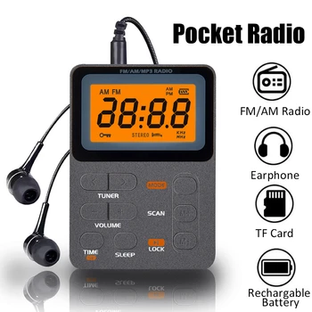 AM/FM-радио, портативный радиоприемник с цифровым ЖК-дисплеем, MP3-плеер с наушниками, Универсальная поддержка Walkman, воспроизведение с карты памяти