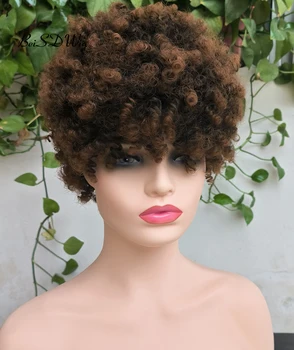 BeiSDWig Синтетические Омбре Коричневые кудрявые парики для чернокожих женщин Короткий афро парик для афроамериканок Косплей Peruca