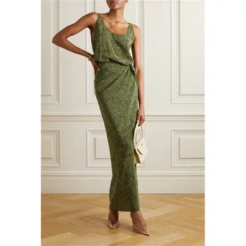 CORT * Французская роскошь, повседневная простота, свежее зеленое платье без рукавов с запахом спереди и сзади