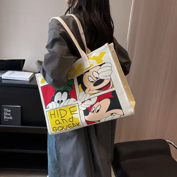 Disney Большая вместительная сумка с Микки Маусом, Новая мультяшная сумка для девочек, Холщовая сумка для покупок, сумка для мамы через плечо