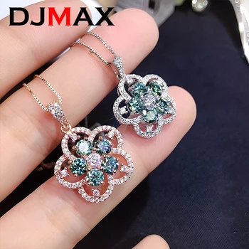 DJMAX Оригинальная Женская цепочка для ключиц с бриллиантами из стерлингового серебра S925 пробы, всего 1,5 карата, Зеленое ожерелье с подвеской из муассанита для женщин, новинка 2023 года