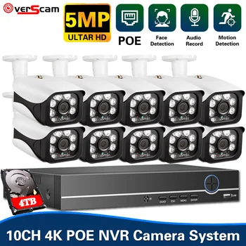 H.265 10CH 4K POE Комплект системы видеонаблюдения Безопасности 5MP Аудиозапись IP Metal Bullet Camera Set 8CH XMEYE CCTV NVR Kit 8MP