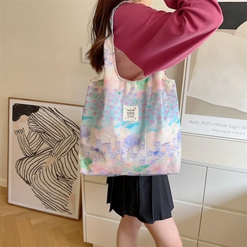 Hylhexyr Женская сумка через плечо большой емкости Розовые жилетки с маленькими цветочками Универсальная женская летняя сумка-тоут
