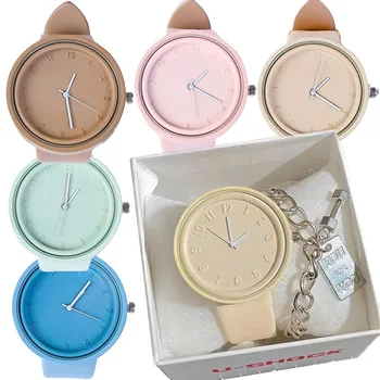 INS Минималистичные круглые креативные модные женские часы, красочный простой японский нишевый дизайн, стиль Мори, ретро, ощущение высокого класса