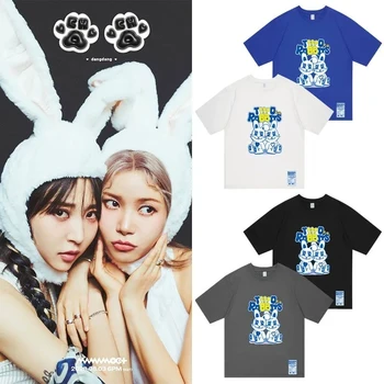 Kpop MAMAMOO + TWO RABBITS Мужская/Женская футболка Harajuku с круглым вырезом и коротким рукавом, повседневная уличная одежда Унисекс, ХЛОПКОВЫЙ топ