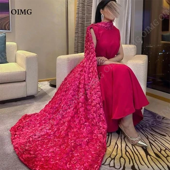 OIMG Розовые вечерние платья с цветочным рисунком, Накидка без рукавов, новейшее платье для выпускного вечера в Саудовской Аравии, вечерние платья для официальных мероприятий 2023 года