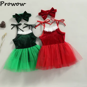 Prowow, Рождественский костюм для маленьких девочек, плюшевое бархатное боди принцессы, платье без рукавов, Новогодняя одежда для ребенка, Рождественский комбинезон