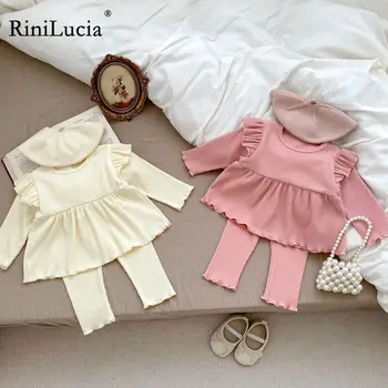 RiniLucia / Комплекты одежды для малышей для девочек 2023, осенний детский костюм, комплект зимней одежды, однотонные рубашки, брюки, комплект из 2 предметов