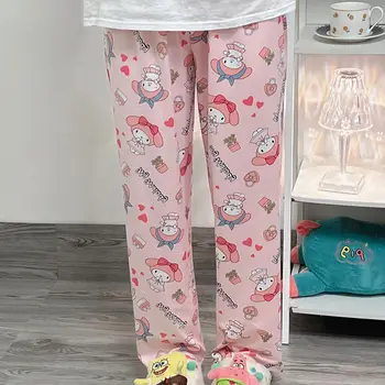 Sanrio/ Милые Пижамные брюки hello kitty, Весенне-осенние Брюки kuromi Для девочек, Свободные Широкие Брюки Y2K, Домашние Повседневные Брюки
