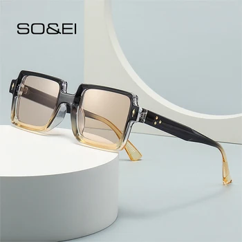 SO & EI Ретро, Квадратные солнцезащитные очки с заклепками, Мужские солнцезащитные очки в стиле панк, оттенки UV400, Модные градиентные Женские солнцезащитные очки