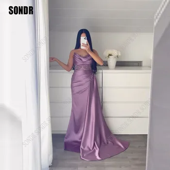 SONDR Лавандово-фиолетовое кружевное платье для выпускного вечера, Атласные вечерние платья без бретелек с цветами, Женские вечерние платья для вечеринок 2023 года