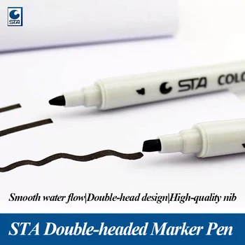 STA Импортировала двуглавую маркерную ручку, высококачественный колпачок в тонкую полоску с плавным потоком воды, предназначенный для рисования комиксов, нескользящий