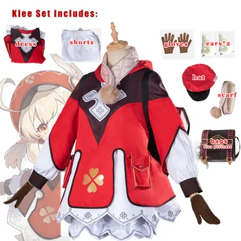 The Genshin Klee Cosplay Weather, цельная сумка, накидка, очки, перчатки, шорты Sharf, костюмы для девочек, игровые наборы Impact Project.