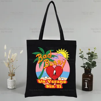Un Verano Sin Ti Music Album Холщовая сумка-тоут Черные сумки Harajuku Повседневная женская сумка-тоут для девочек, эко-сумки для покупок через плечо
