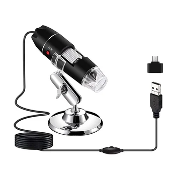 USB-микроскоп 3 В 1 с 1600-кратным увеличением, 8 светодиодов, портативный микроскоп, мини-эндоскоп с преобразовательной головкой TYPE-C