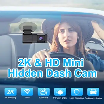 Wifi Dash Cam 2k HD Передняя задняя двойная камера, видеорегистратор для вождения без экрана, телефонное приложение, подключенный автомобильный видеорегистратор