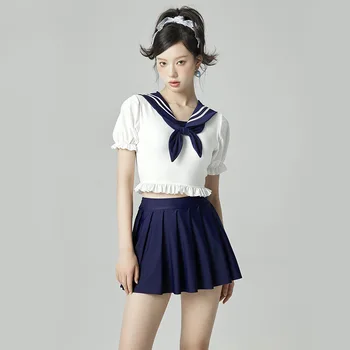Wisuwore, Японское милое платье в морском стиле, юбка в стиле Академии для девочек, Отдельная студенческая форма с высокой талией, купальник для горячих источников