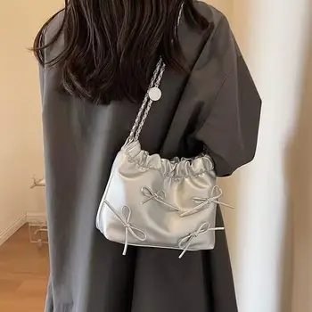 Y2k в корейском стиле 2023, новая модная дизайнерская женская сумка через плечо с цепочкой и бантом, милая, пикантная сумка для девочек, универсальная сумка через плечо