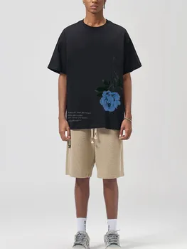 Yohji Yamamoto Y3 2023 Летняя футболка из хлопка с принтом голубой розы с короткими рукавами, высококачественные футболки для мужчин и женщин